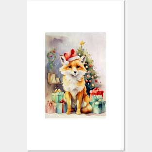 Watercolour Christmas Fox Posters and Art